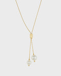 18K Gold Filled Pearl Dangle Lariat Chain Necklace, Waterproof Tarnish Resistant Everyday Jewelry 15" Inches