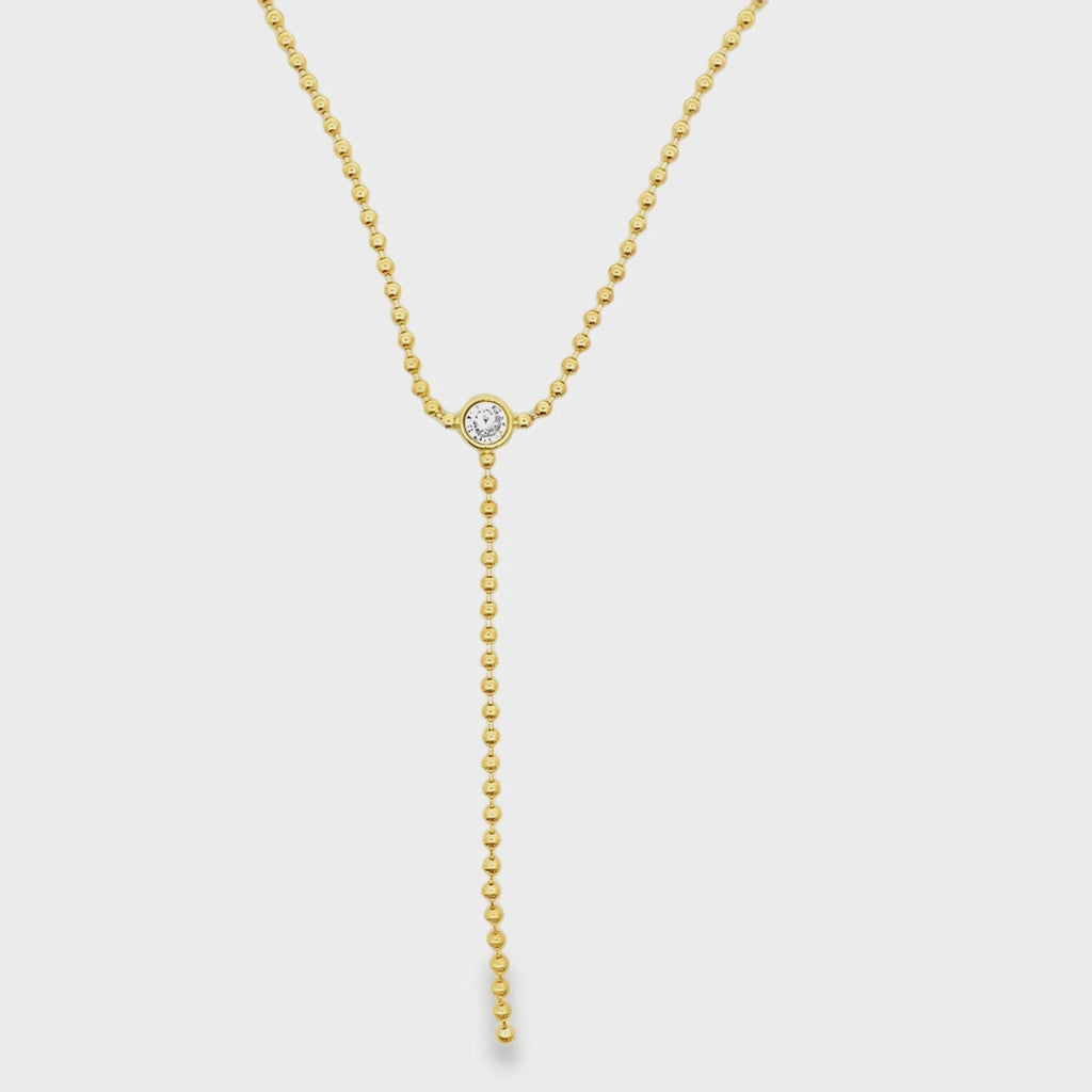 18K Gold Filled CZ Dangle Lariat Chain Necklace, Waterproof Tarnish Resistant Everyday Jewelry 16" Inches