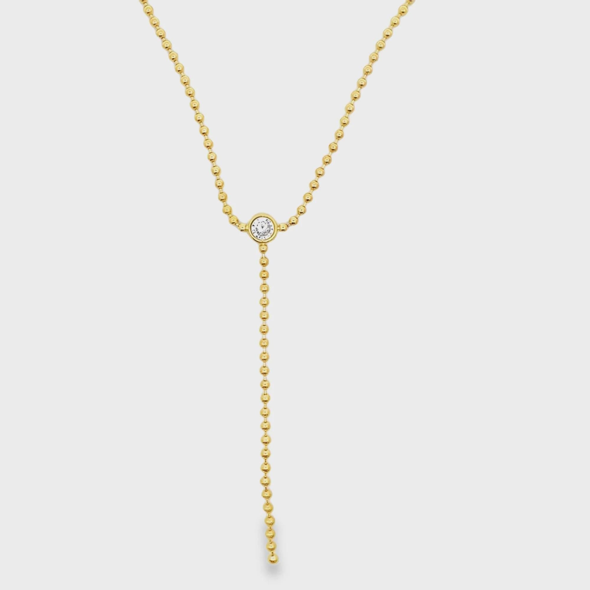 18K Gold Filled CZ Dangle Lariat Chain Necklace, Waterproof Tarnish Resistant Everyday Jewelry 16" Inches