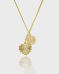 18K Gold Filled Fluted Heart and Coin Charm Rolo Chain Necklace, Waterproof Tarnish Resistant Everyday Jewelry 16+2" Inches
