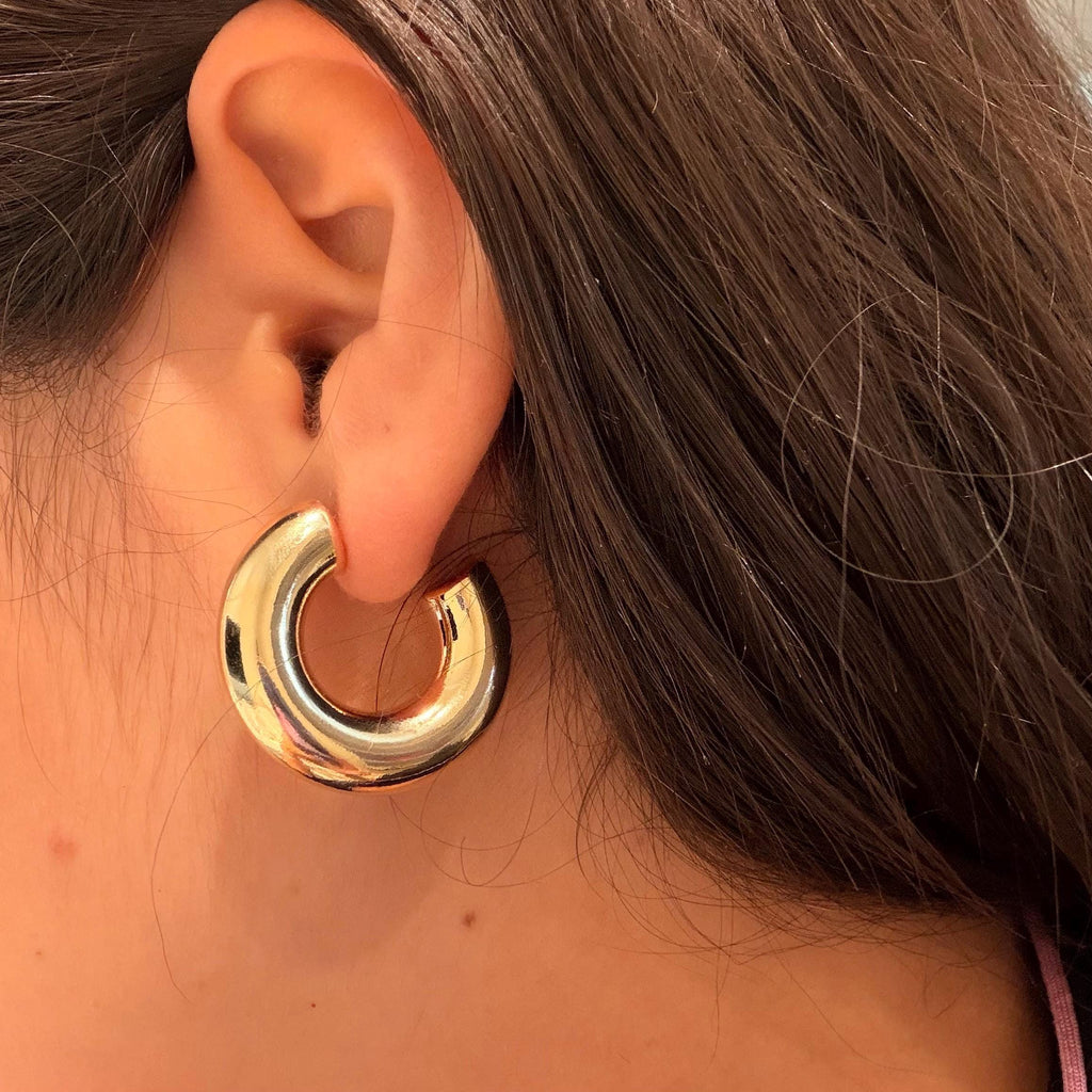 18K Gold Filled Chunky 7.6MM, Everyday Jewelry, Waterproof Tarnish Resistant Hoop Earrings