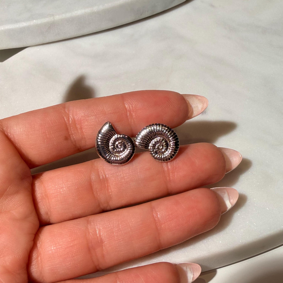 18K Gold Filled Ammonite Shell Stud Earrings, Waterproof Tarnish Resistant