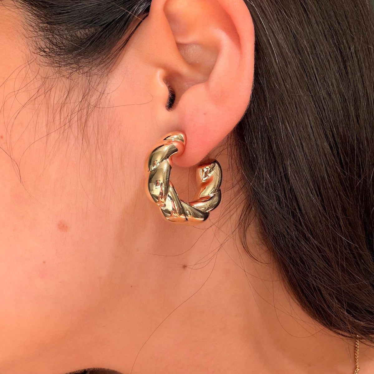 18K Gold Filled Chunky 8.9MM, Everyday Jewelry, Waterproof Tarnish Resistant Twist Hoop Earrings