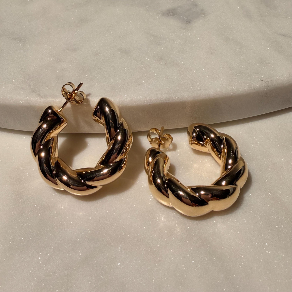 18K Gold Filled Chunky 8.9MM, Everyday Jewelry, Waterproof Tarnish Resistant Twist Hoop Earrings