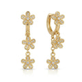 18K Gold Filled Three Flower Dangle Hoop Huggies Waterproof Tarnish Resistant Earrings