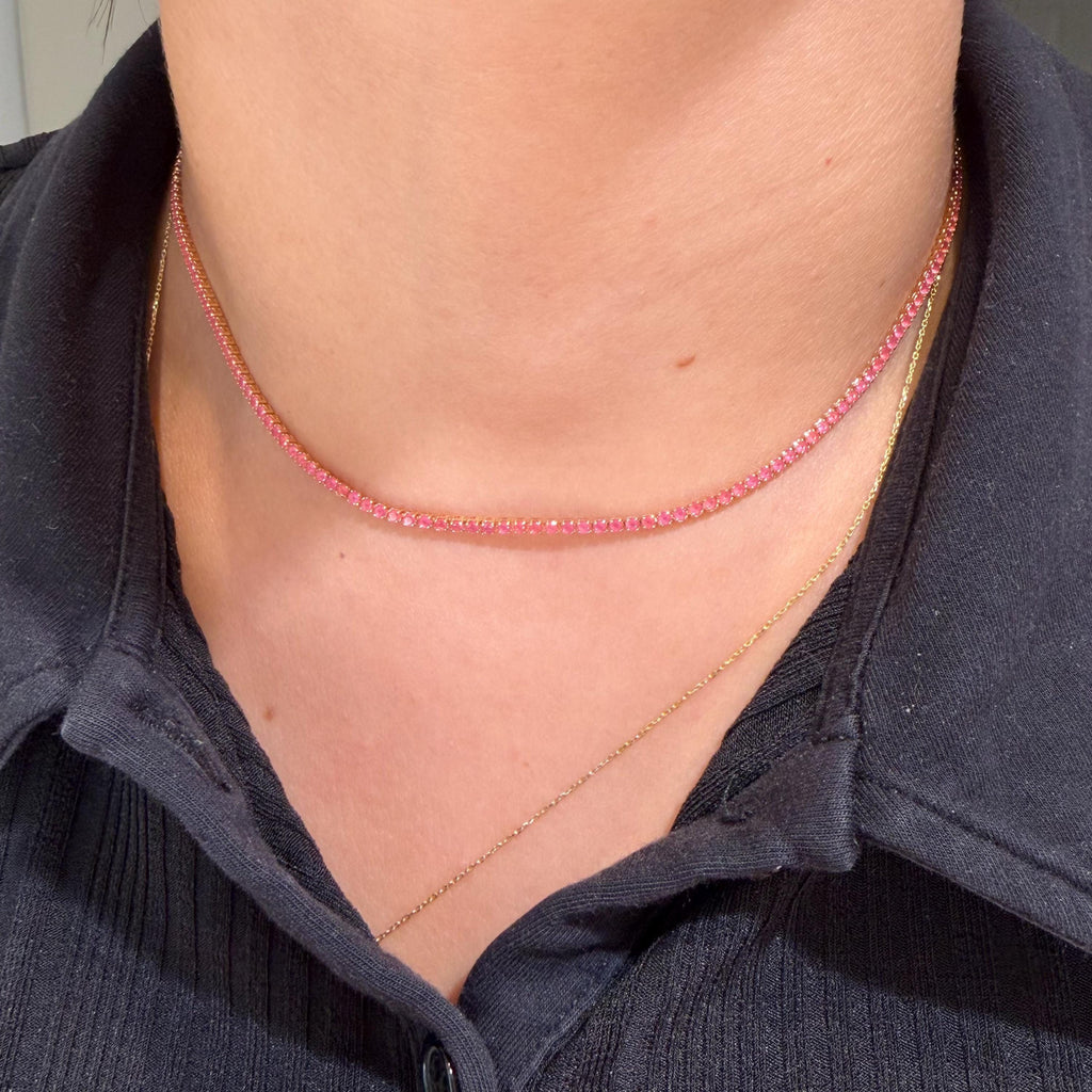 Pink Cubic Zirconia Tennis Necklace, 18K Gold Filled, Minimalist Everyday Jewelry