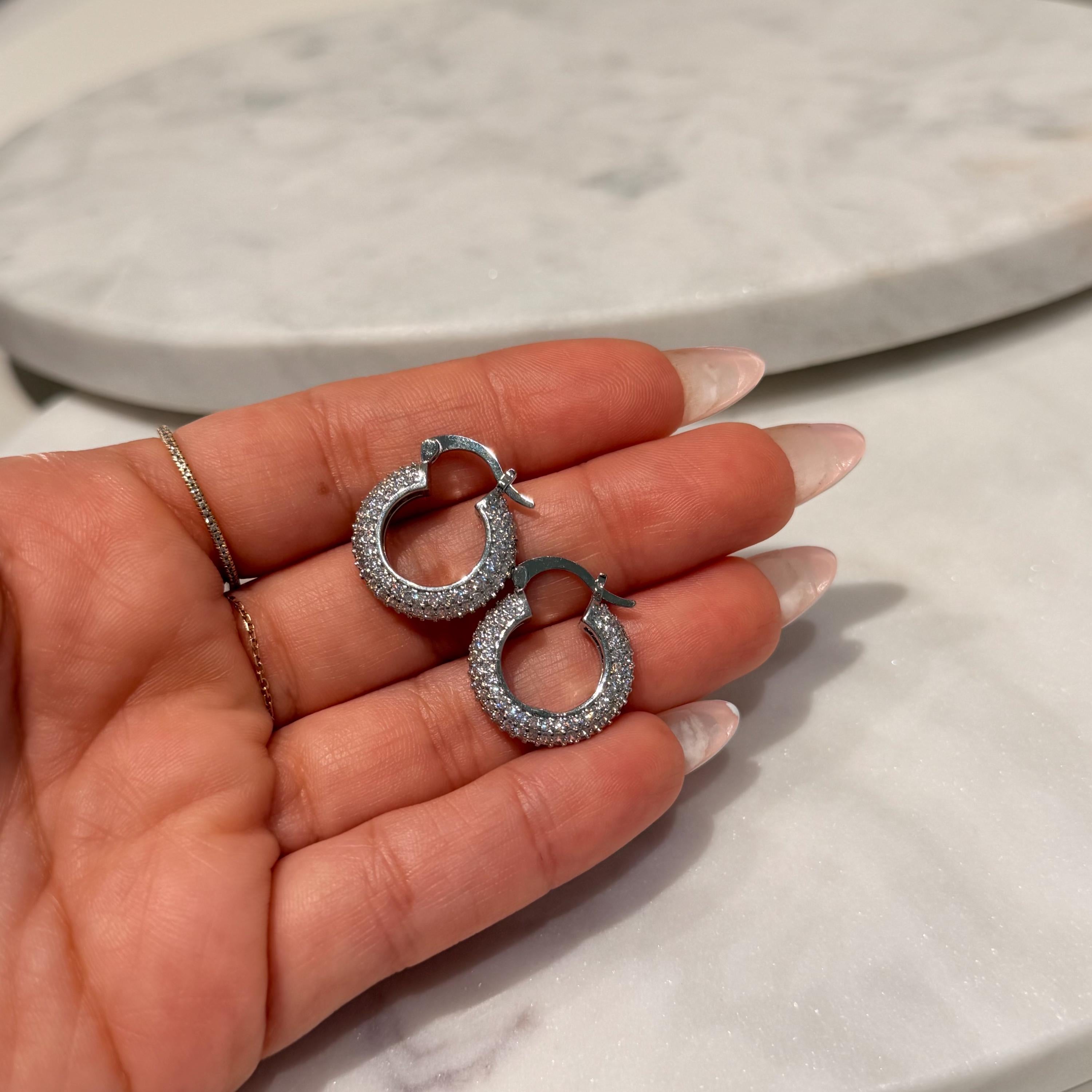 18K Gold Filled Rhodium CZ Sparkly Everyday Jewelry, Waterproof Tarnish Resistant Hoop Earrings