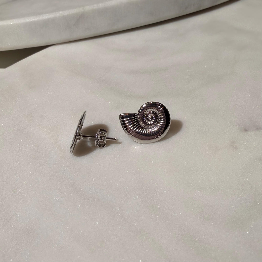 18K Gold Filled Ammonite Shell Stud Earrings, Waterproof Tarnish Resistant