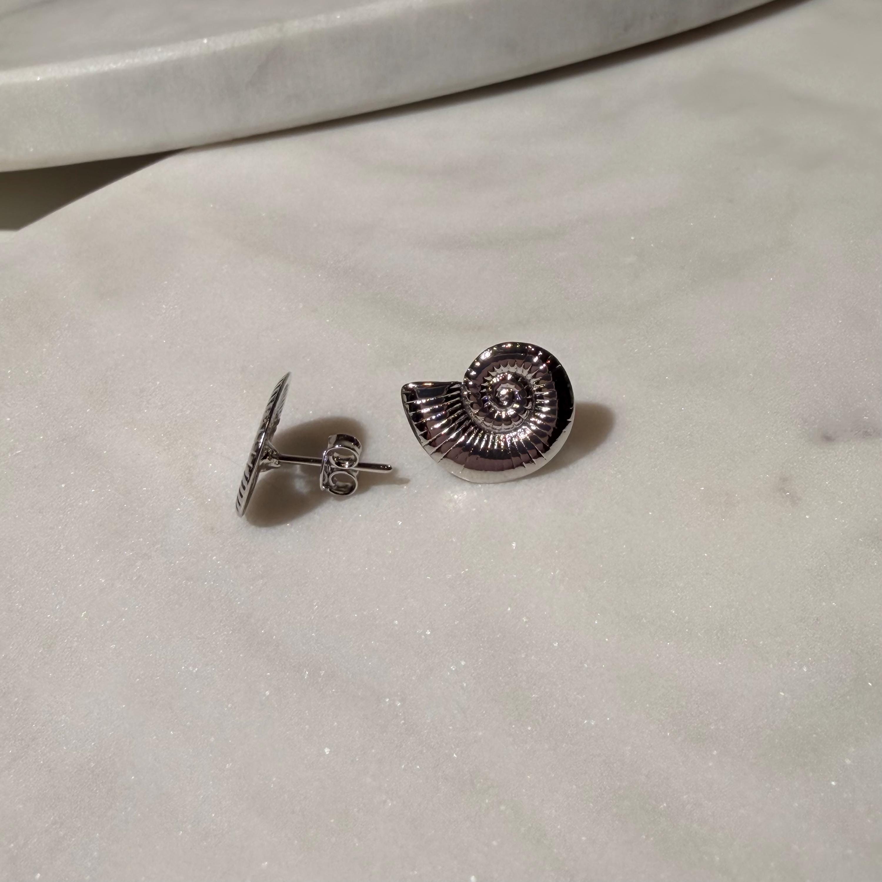 18K Gold Filled Ammonite Shell Stud Earrings, Waterproof Tarnish Resistant