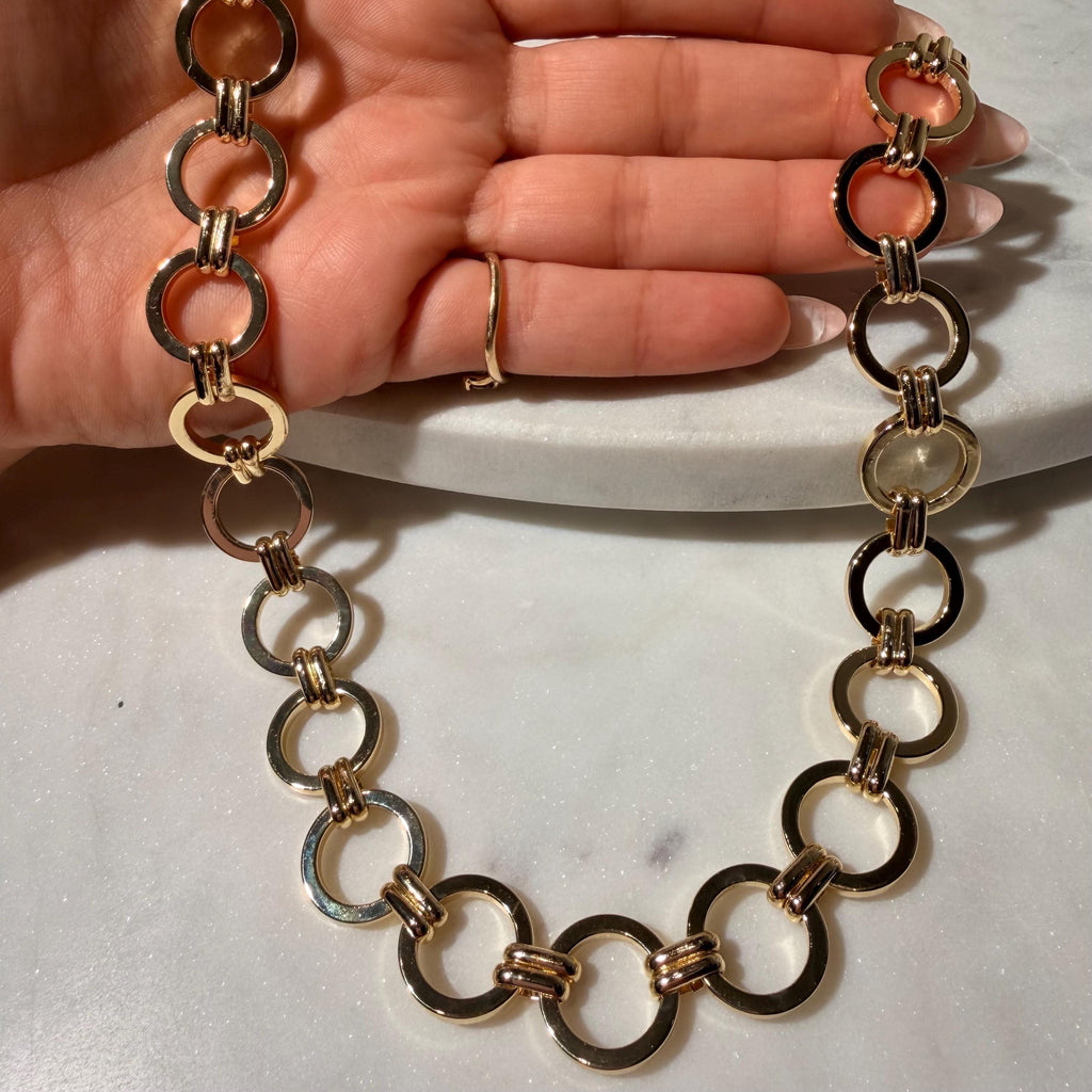18K Gold Filled 15MM Circle Link Necklace, Waterproof Tarnish Resistant Chunky Chain  16 1/2' Inch"