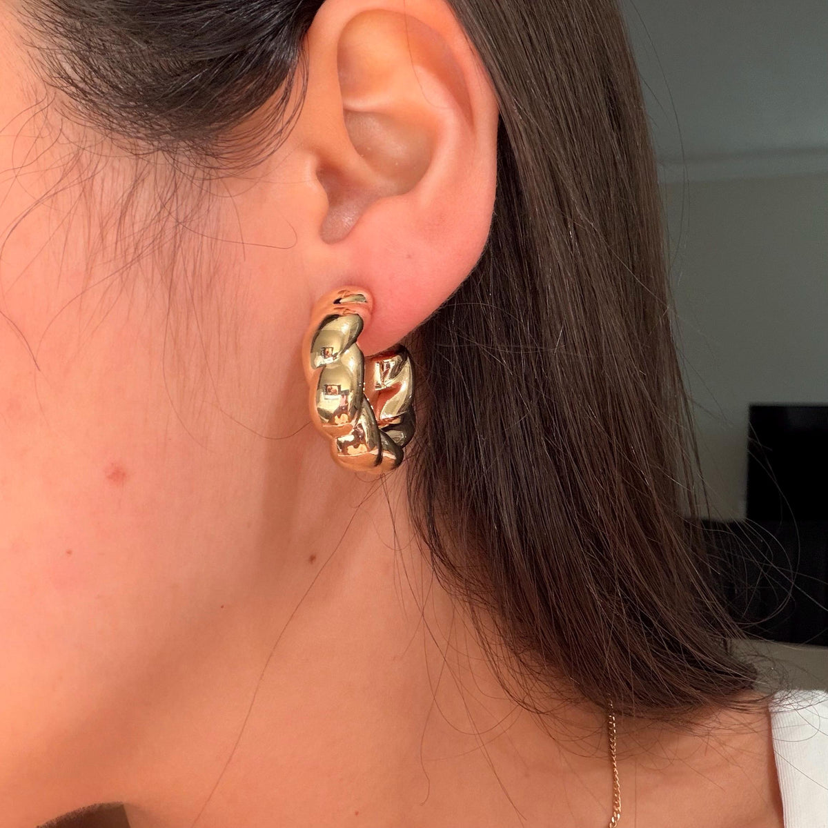 18K Gold Filled Chunky 8.9MM, Everyday Jewelry, Waterproof Tarnish Resistant Twist Hoop Earrings