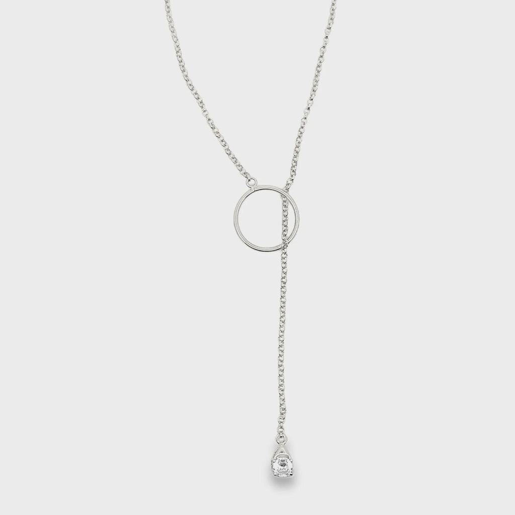 18K Gold Filled Pear CZ Dangle Lariat Chain Necklace, Waterproof Tarnish Resistant Everyday Jewelry