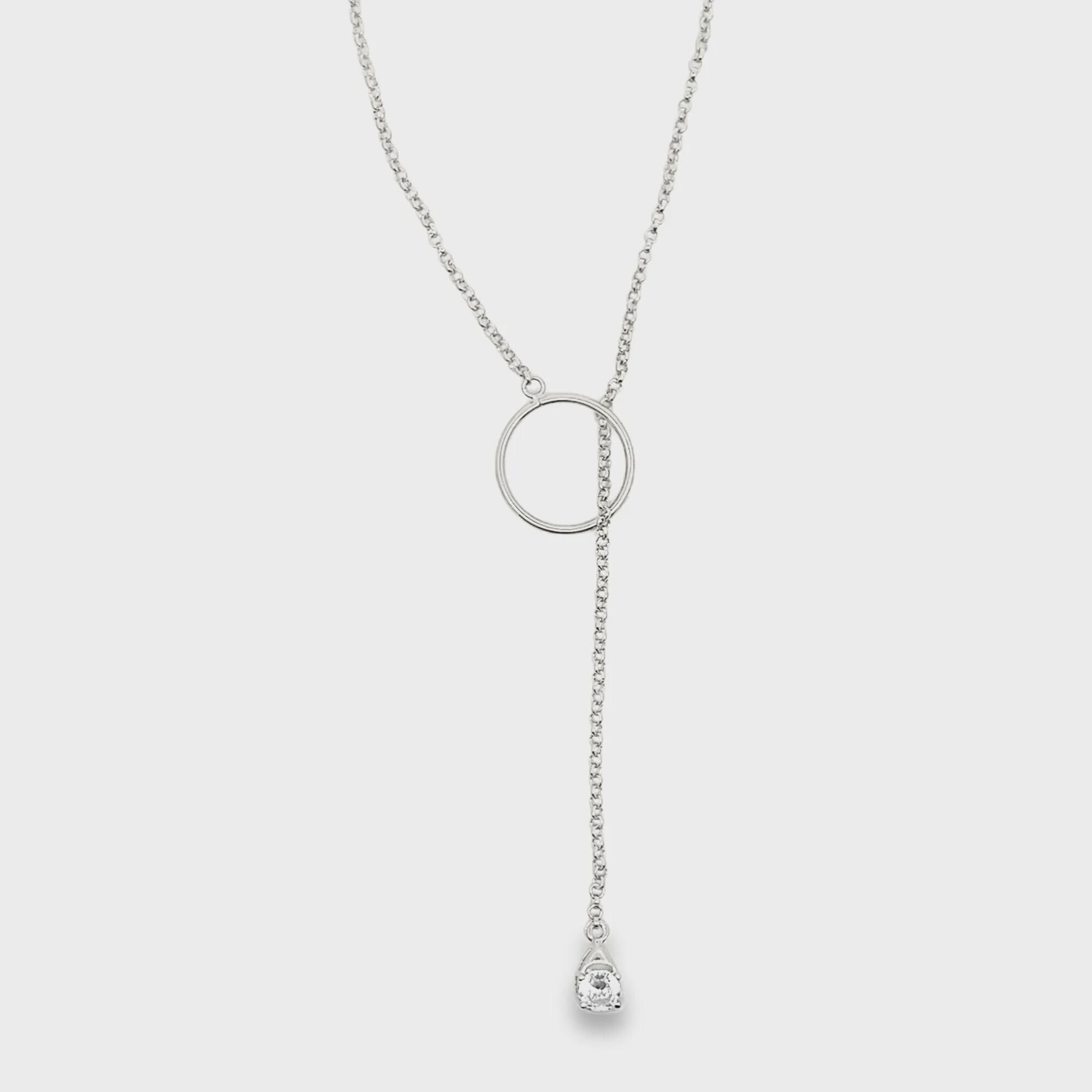 18K Gold Filled Pear CZ Dangle Lariat Chain Necklace, Waterproof Tarnish Resistant Everyday Jewelry