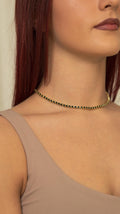 Bezeled Tennis Gold Chain Necklace with Clear Crystals , 18K Brazilian Gold Filled Yellow 16-18"