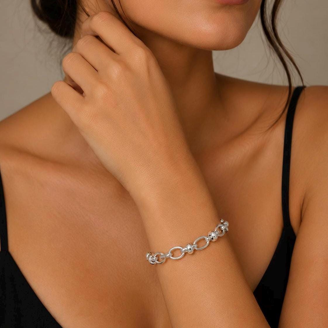 18K Gold Filled Chunky Oval Link Bracelet, Waterproof Tarnish Resistant Everyday Jewelry 8MM 7" Inches