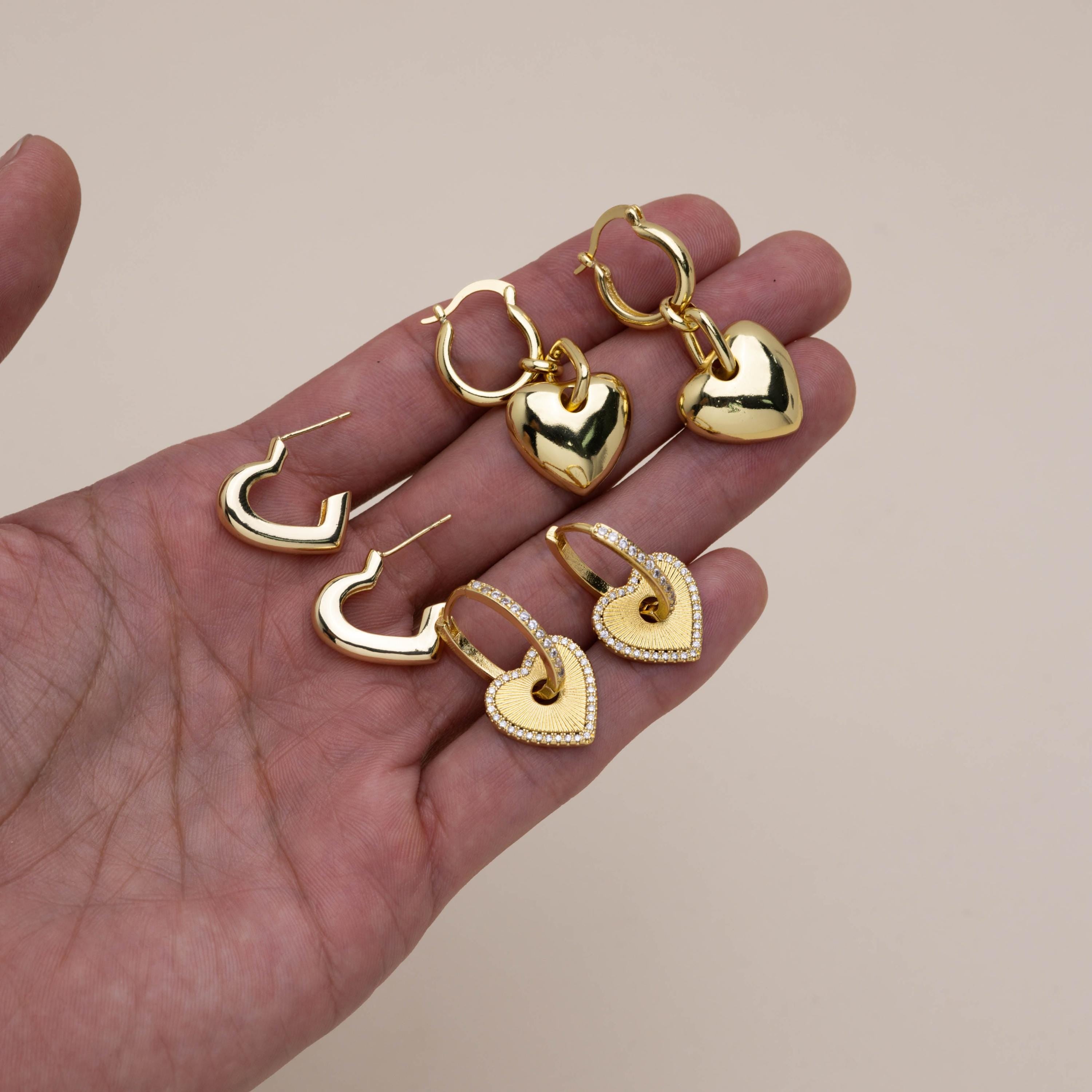 Heart Huggie Earrings with Zirconia ,18K Gold Filled Everyday Jewelry, Waterproof Tarnish Resistant Hoop Earrings