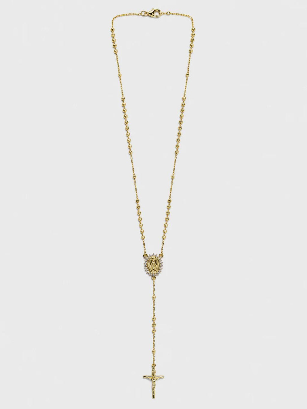 18K Gold Filled Rosary Necklace, Catholic Miraculous Medal Crucifix, Waterproof Tarnish Resistant 18"