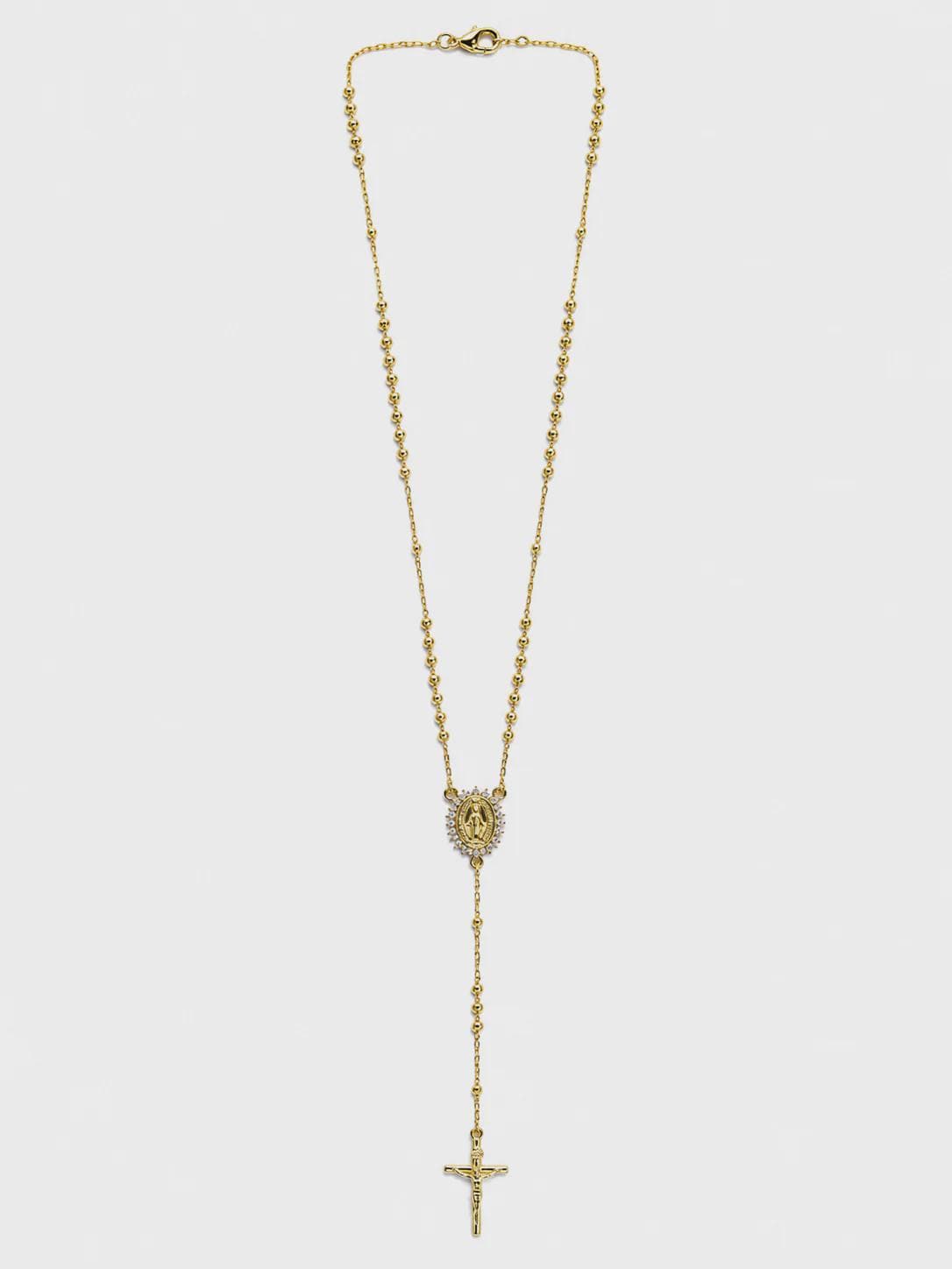 18K Gold Filled Rosary Necklace, Catholic Miraculous Medal Crucifix, Waterproof Tarnish Resistant 18"