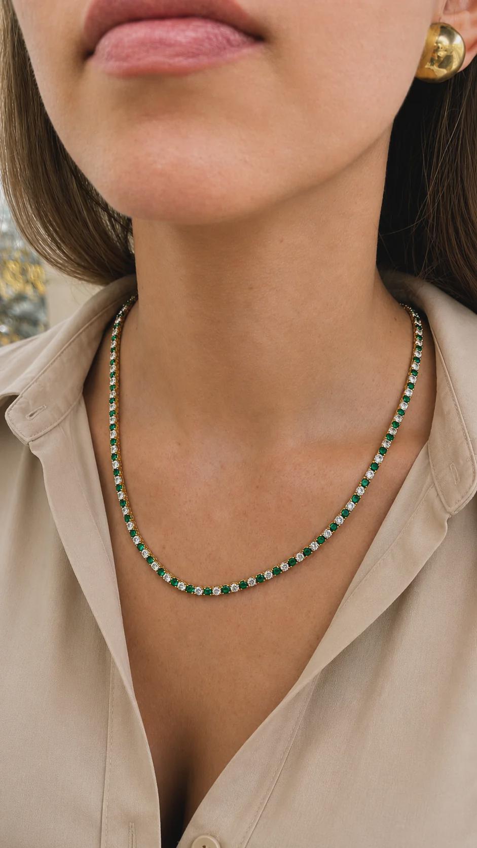 18K Gold Filled 3mm Tennis Prong Cubic Zirconia Necklace , Multiple Stone Colors  Minimalist Everyday Jewelry 16"