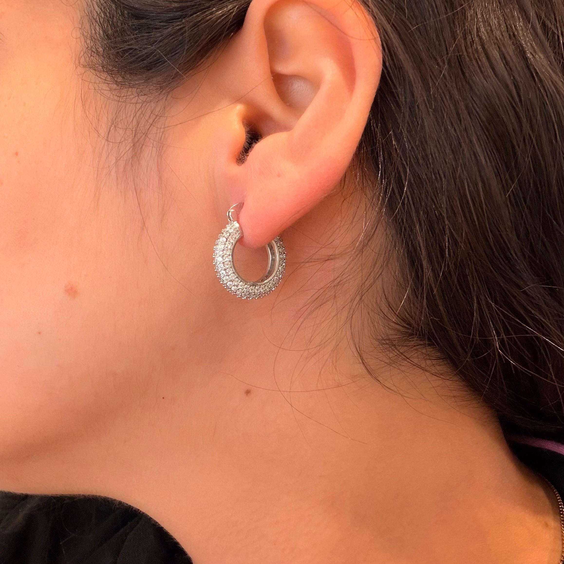 18K Gold Filled Rhodium CZ Sparkly Everyday Jewelry, Waterproof Tarnish Resistant Hoop Earrings