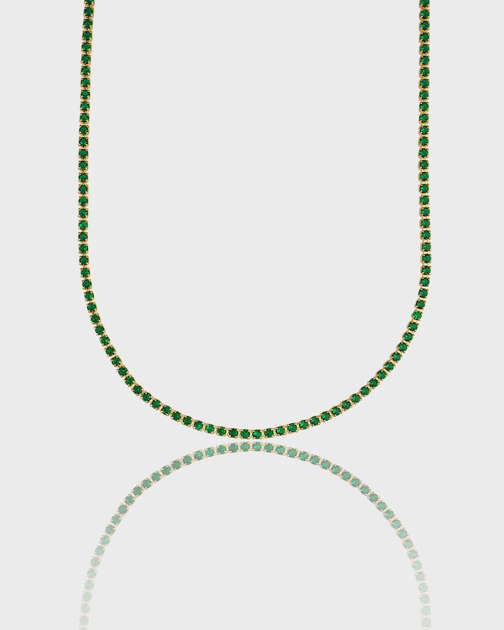 Green Emerald Tennis Necklace, 18K Gold Filled CZ Chain, Minimalist Everyday Jewelry 14+2”
