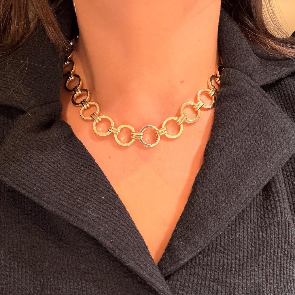 18K Gold Filled 15MM Circle Link Necklace, Waterproof Tarnish Resistant Chunky Chain  16 1/2' Inch"
