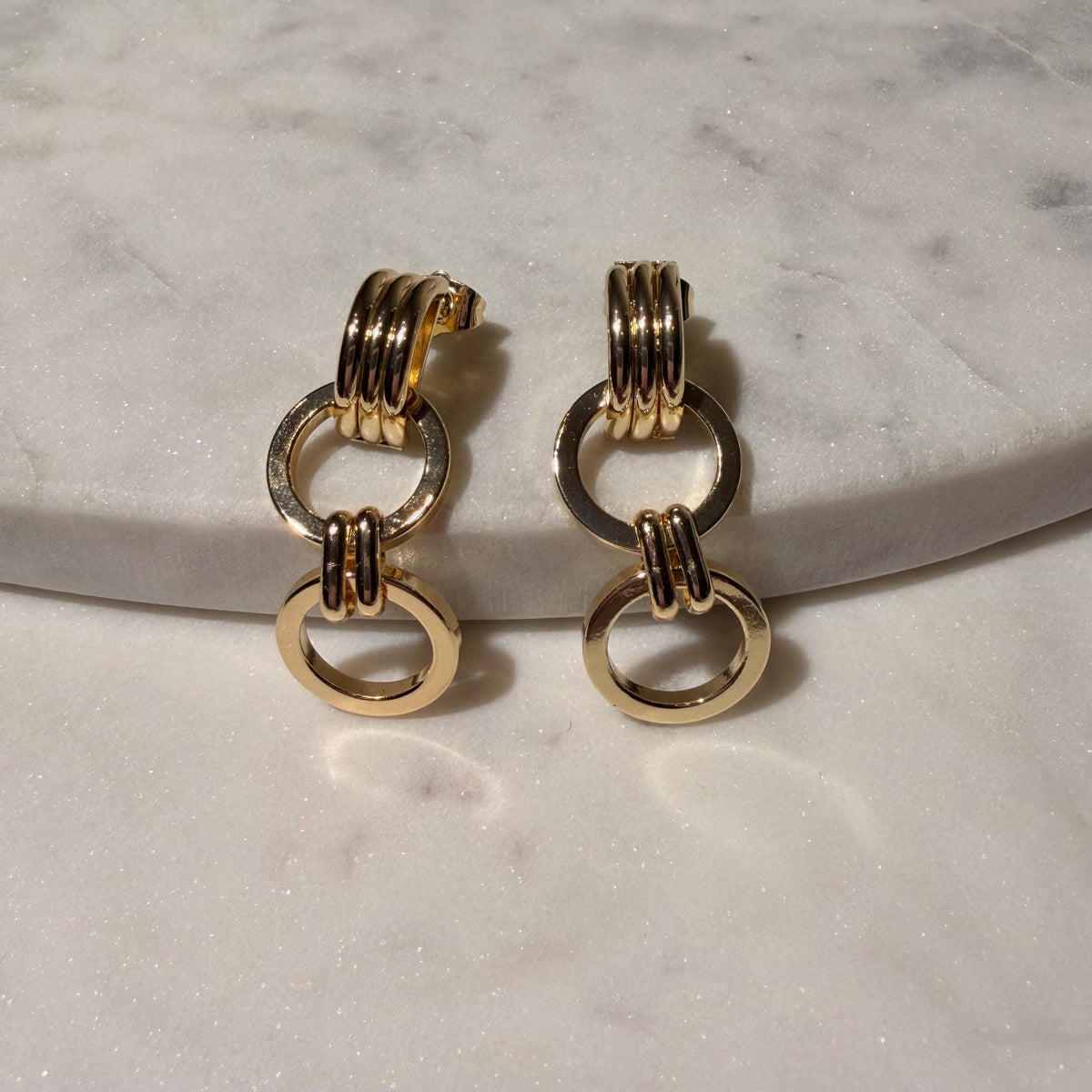 18K Gold Filled Rhodium 15MM Chunky Designed Circle Link Earrings, Waterproof Tarnish Resistant