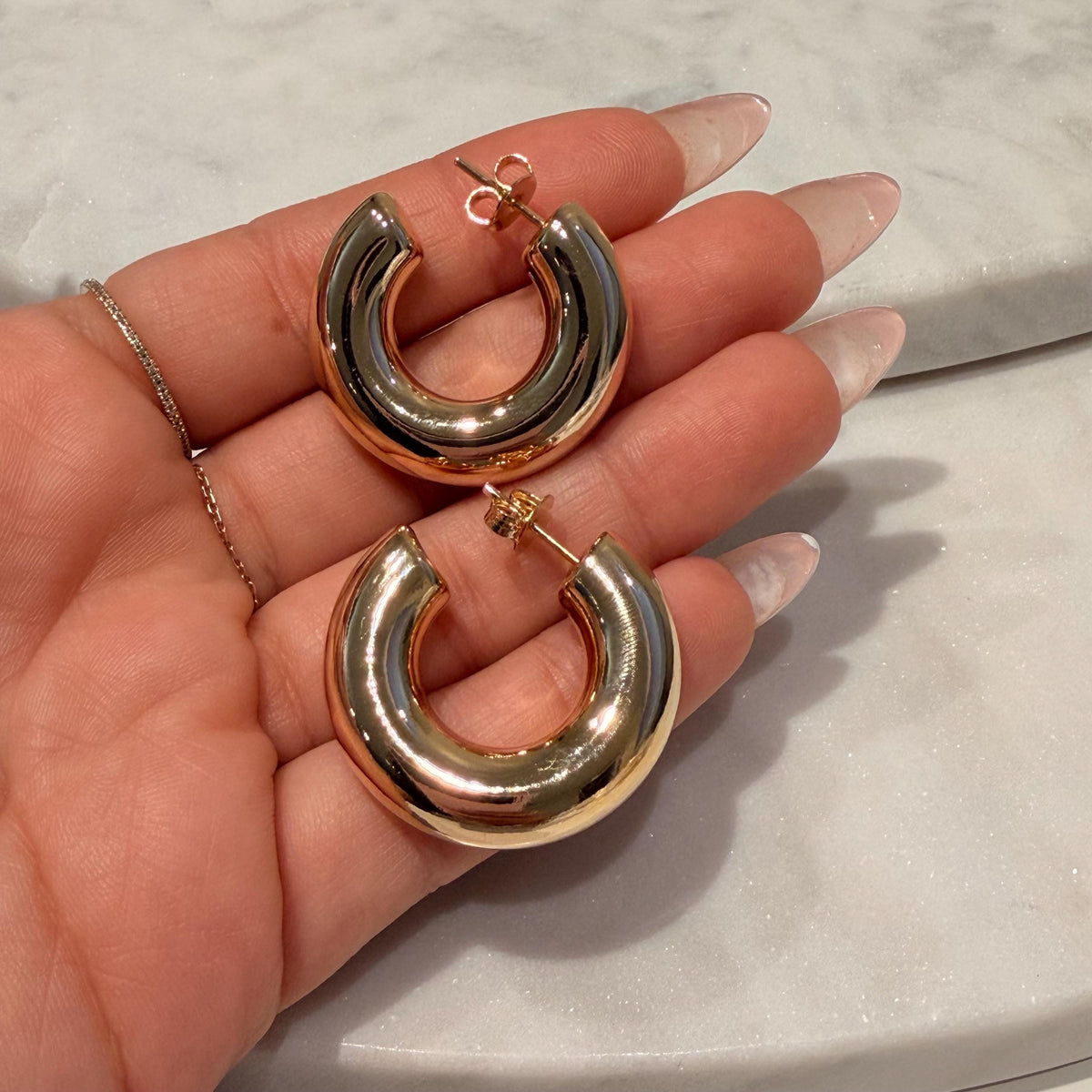 18K Gold Filled Chunky 7.6MM, Everyday Jewelry, Waterproof Tarnish Resistant Hoop Earrings