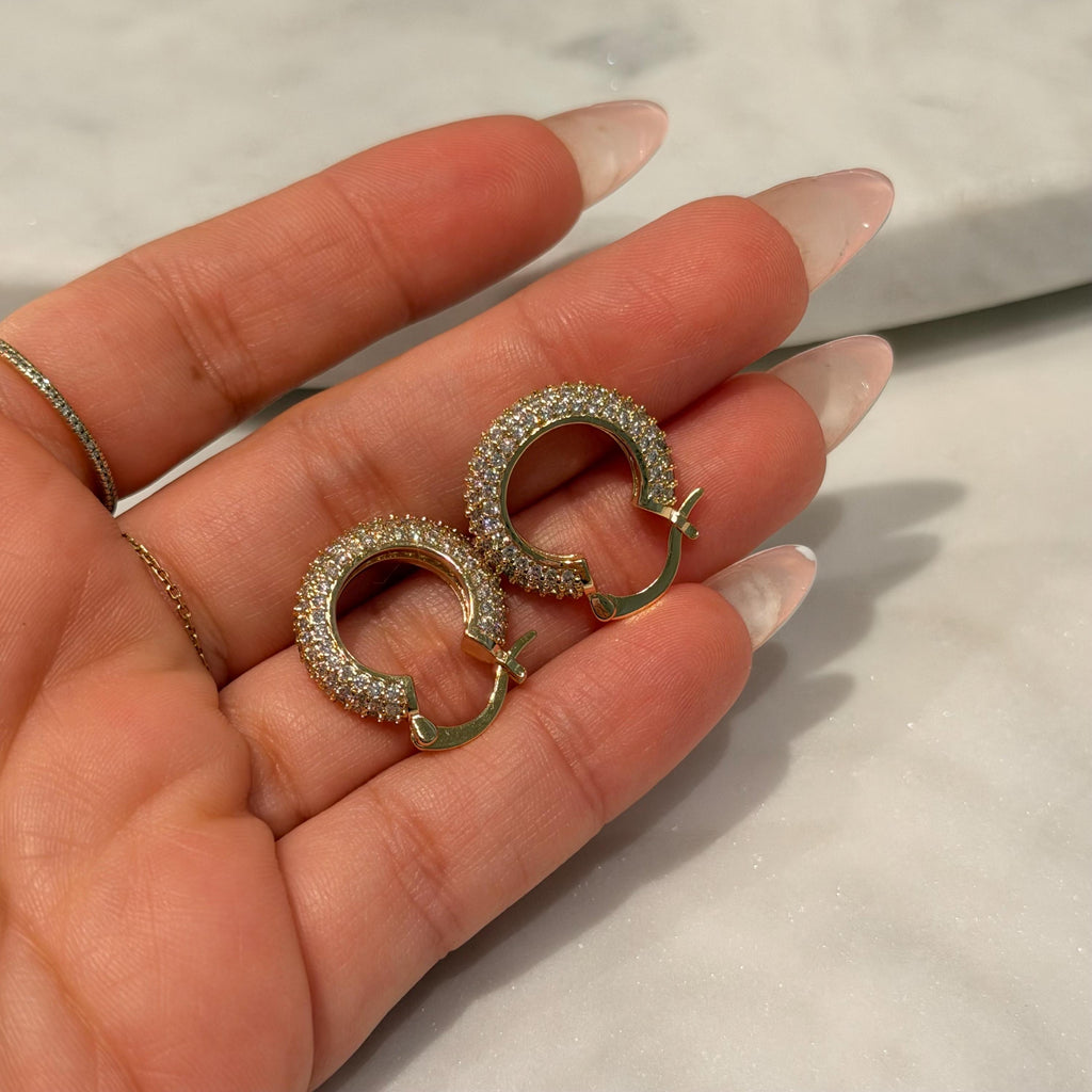 18K Gold Filled CZ Sparkly Everyday Jewelry, Waterproof Tarnish Resistant Hoop Earrings