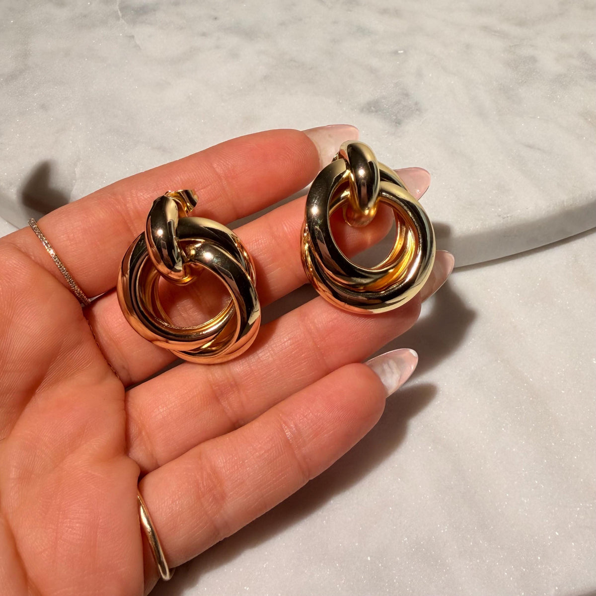 18K Gold Filled Chunky , Everyday Jewelry, Fancy Big Waterproof Tarnish Resistant Stud Earrings Large