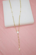 18K Gold Filled Rosary Necklace, Catholic Miraculous Medal Crucifix, Waterproof Tarnish Resistant