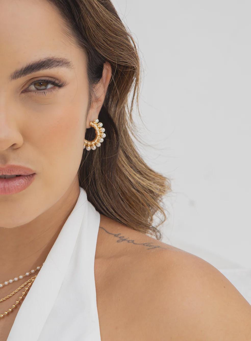 18K Gold Filled Chunky Pearl Wrapped , Everyday Jewelry, Waterproof Tarnish Resistant Hoop Earrings