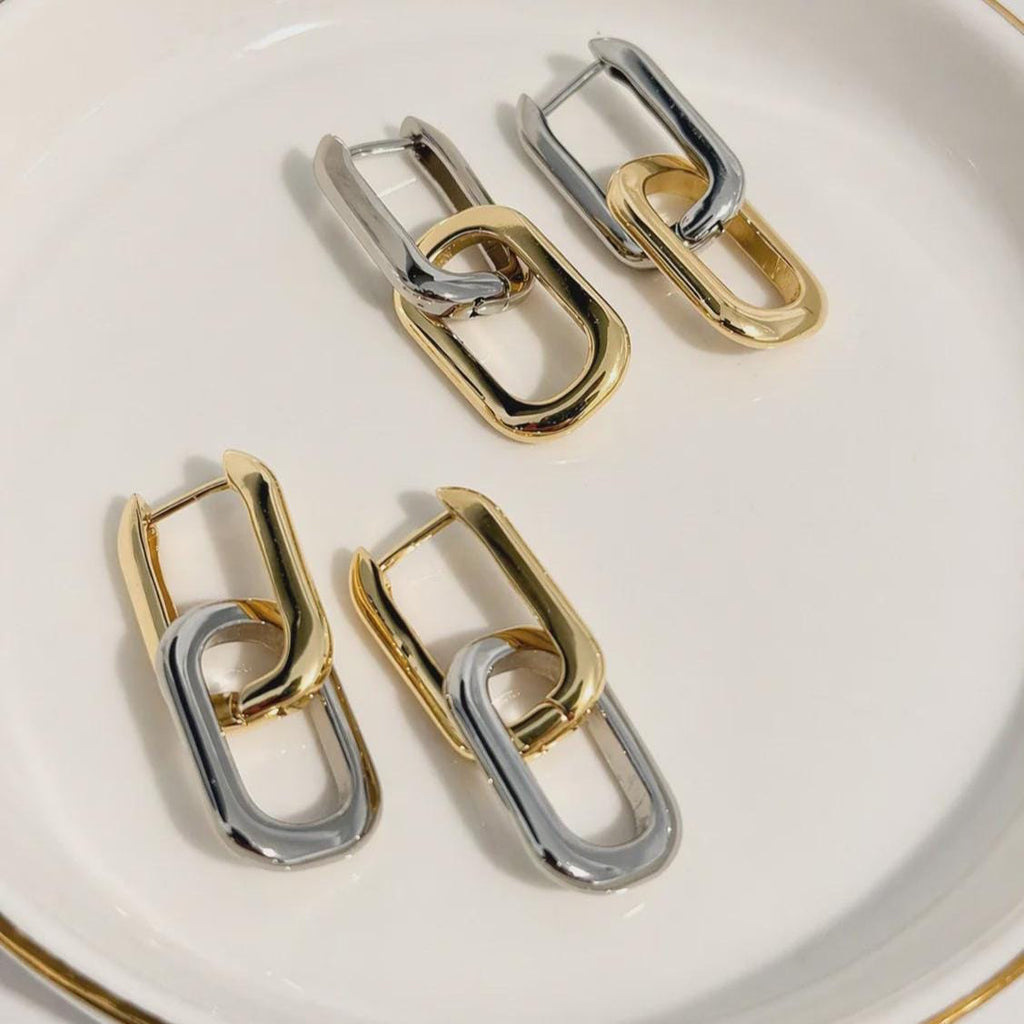 18K Gold Filled Chunky , Everyday Jewelry, Two-Tone Paperclip Link Earrings Waterproof Tarnish Resistant